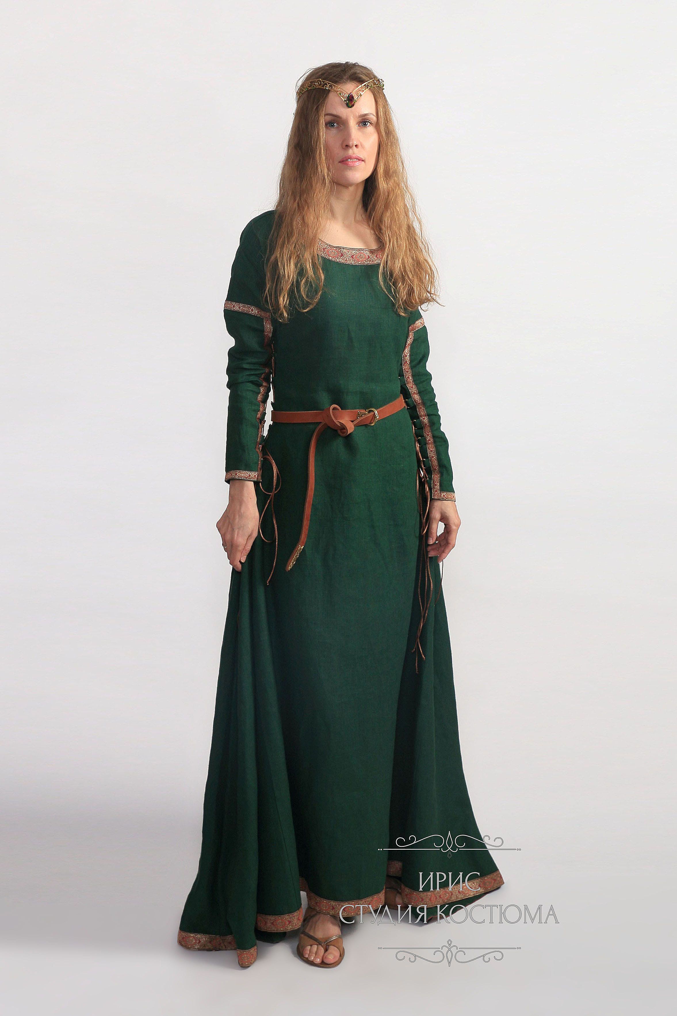 Эльфийское платье зеленое из льна